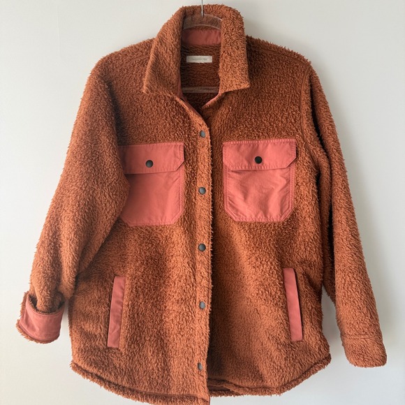 Outerknown Skyline Fleece Shirt Jacket Women M Rust Orange Shacket Excellent - Picture 2 of 10